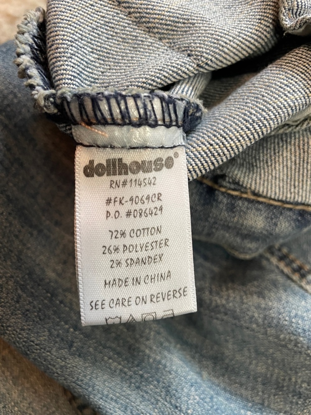 Upcycled Dollhouse Cropped Distressed Denim Jacket with Bird Hmong embroidery M - Picture 14 of 15